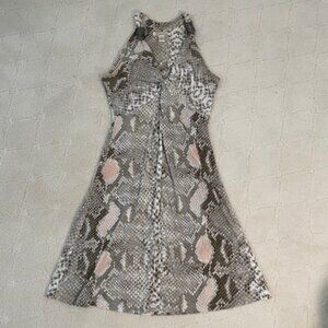 KENNETH COLE NY Sleeveless Halter Fit & Flare Taupe & Pink Summer Dress – SMALL